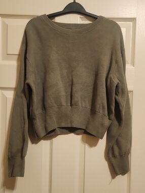 Aerie Olive Green Crewneck Cropped Sweater, Small